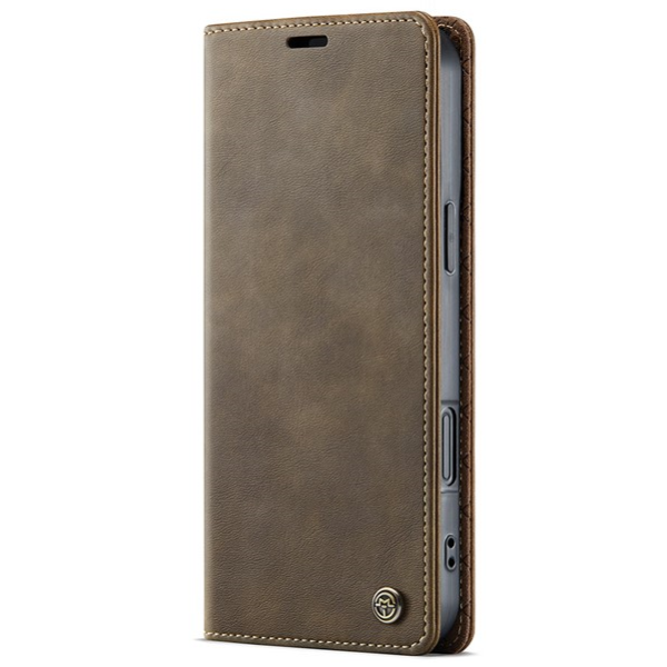 "CaseMe" Retro Skin atvēramais ādas maciņš - brūns (iPhone 16 Pro Max)