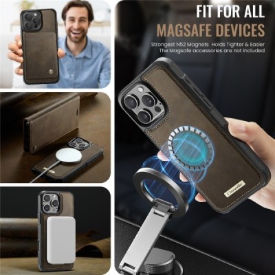 Apple iPhone 16 Pro Max „CaseMe“ MagSafe Leather 2-in-1 atlokāms maciņš - brūns | Vacins.lv