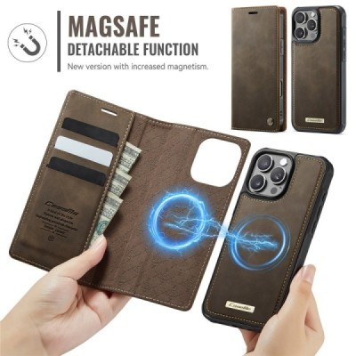 Apple iPhone 16 Pro Max „CaseMe“ MagSafe Leather 2-in-1 atlokāms maciņš - brūns | Vacins.lv
