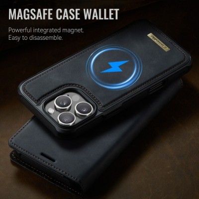 Apple iPhone 16 Pro „CaseMe“ MagSafe Leather 2-in-1 atlokāms maciņš - melns | Vacins.lv