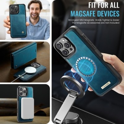 Apple iPhone 16 Pro „CaseMe“ MagSafe Leather 2-in-1 atlokāms maciņš - zaļš | Vacins.lv