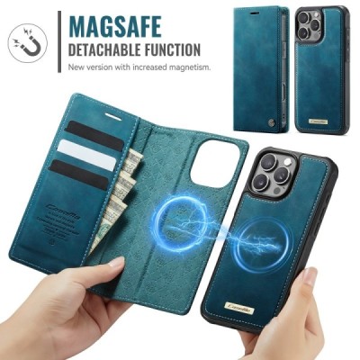 Apple iPhone 16 Pro „CaseMe“ MagSafe Leather 2-in-1 atlokāms maciņš - zaļš | Vacins.lv