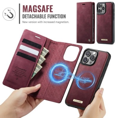 Apple iPhone 16 Pro „CaseMe“ MagSafe Leather 2-in-1 atlokāms maciņš - bordo | Vacins.lv