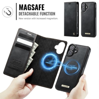 Apple iPhone 16 „CaseMe“ MagSafe Leather 2-in-1 atlokāms maciņš - melns | Vacins.lv