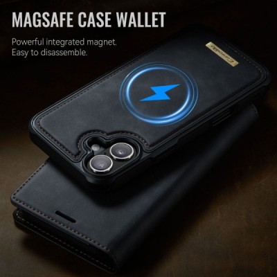 Apple iPhone 16 „CaseMe“ MagSafe Leather 2-in-1 atlokāms maciņš - melns | Vacins.lv