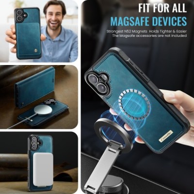 Apple iPhone 16 „CaseMe“ MagSafe Leather 2-in-1 atlokāms maciņš - zaļš | Vacins.lv