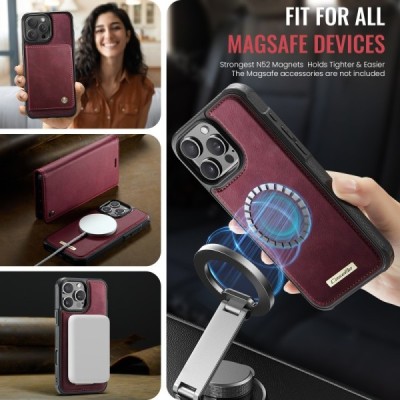 Apple iPhone 16 „CaseMe“ MagSafe Leather 2-in-1 atlokāms maciņš - bordo | Vacins.lv