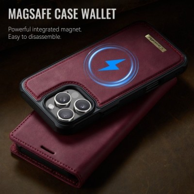 Apple iPhone 16 „CaseMe“ MagSafe Leather 2-in-1 atlokāms maciņš - bordo | Vacins.lv
