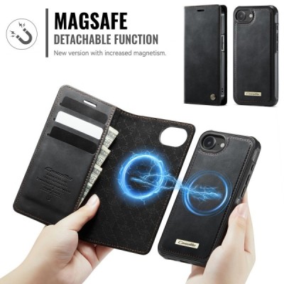 „CaseMe“ MagSafe Leather прочный чехол-книжка 2-в-1 - чёрный (iPhone 17e / 16e)