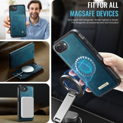 „CaseMe“ MagSafe Leather прочный чехол-книжка 2-в-1 - зелёный (iPhone 17e / 16e)