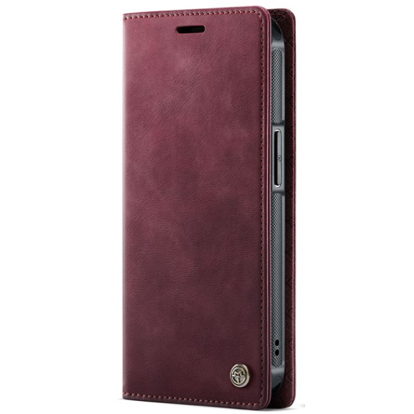 „CaseMe“ MagSafe Leather прочный чехол-книжка 2-в-1 - бордовый (iPhone 17e / 16e)