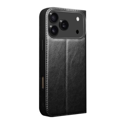 Apple iPhone 17 Pro "QIALINO" atvēramais ādas melns maciņš - maks | Vacins.lv