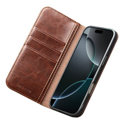 Apple iPhone Air "QIALINO" atvēramais ādas brūns maciņš - maks | Vacins.lv