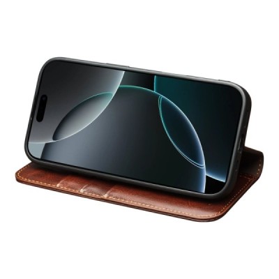 Apple iPhone Air "QIALINO" atvēramais ādas brūns maciņš - maks | Vacins.lv