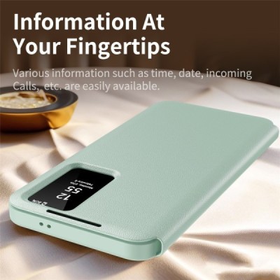 Samsung Galaxy S25 Ultra Чехол-книжка Qing Smart View Solid - зелёный | Vacins.lv