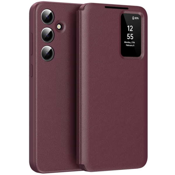 "Qing" Smart View solīds atvēramais maciņš - bordo (Galaxy S25)