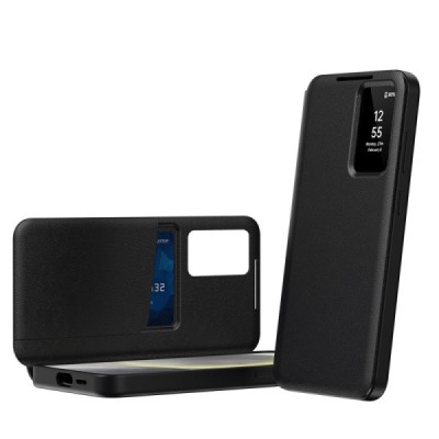 Samsung Galaxy S24 Ultra "Qing" Smart View solīds atvēramais maciņš - melns | Vacins.lv