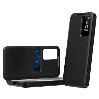 Samsung Galaxy S24 FE "Qing" Smart View solīds atvēramais maciņš - melns | Vacins.lv
