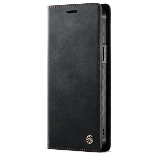 „CaseMe“ MagSafe Leather прочный чехол-книжка 2-в-1 - чёрный (iPhone 14)