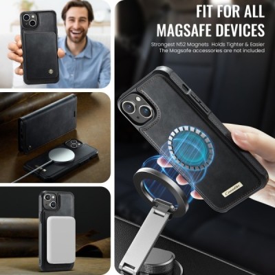 Apple iPhone 14 CaseMe Leather прочный чехол-книжка 2-в-1 из черной кожи | Vacins.lv