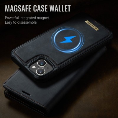 Apple iPhone 14 CaseMe Leather прочный чехол-книжка 2-в-1 из черной кожи | Vacins.lv