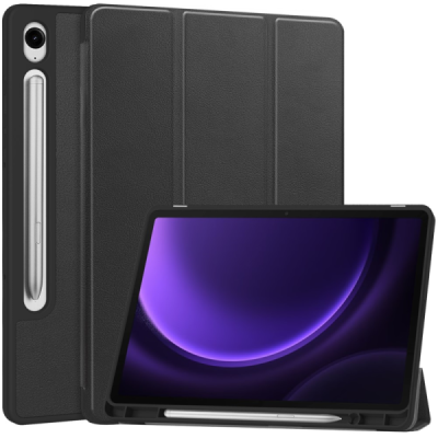 Samsung Galaxy Tab S9 11" / S9 FE 5G / S10 FE / S10 Lite atvēramais melns maciņš - maks ar vietu, kur ielikt stylus | Vacins.lv