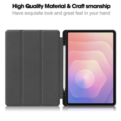 Samsung Galaxy Tab S11 чёрный кожаный чехол - книжка с местом для стилуса | Vacins.lv