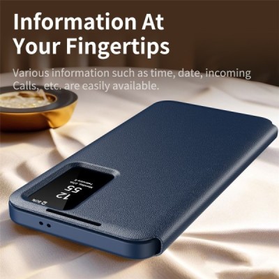 Samsung Galaxy S22 Ultra Чехол-книжка Qing Smart View Solid - тёмно-синий | Vacins.lv