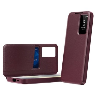 Samsung Galaxy S22 Ultra "Qing" Smart View solīds atvēramais maciņš - bordo | Vacins.lv