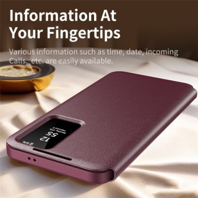 Samsung Galaxy S22 Ultra "Qing" Smart View solīds atvēramais maciņš - bordo | Vacins.lv