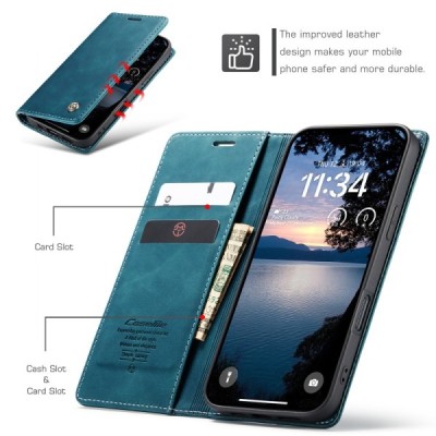 Apple iPhone 17 Pro Max CaseMe Retro Skin atvēramais ādas zaļš maciņš - maks | Vacins.lv