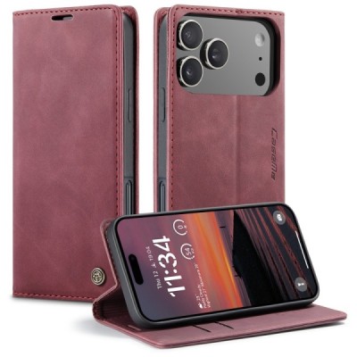 Apple iPhone 17 Pro Max CaseMe Retro solīds atvēramais ādas bordo maciņš - maks | Vacins.lv