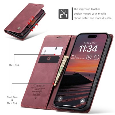 Apple iPhone 17 Pro Max CaseMe Retro solīds atvēramais ādas bordo maciņš - maks | Vacins.lv