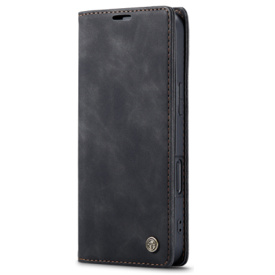 Apple iPhone 17 CaseMe Retro solīds atvēramais ādas melns maciņš - maks | Vacins.lv