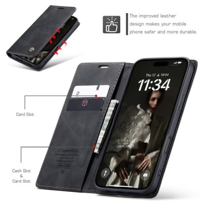 Apple iPhone 17 CaseMe Retro открываемый, Чёрного цвета, кожаный чехол – книжка | Vacins.lv