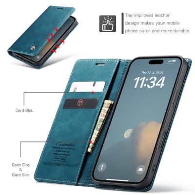 Apple iPhone 17 CaseMe Retro открываемый, зелёный, кожаный чехол – книжка | Vacins.lv