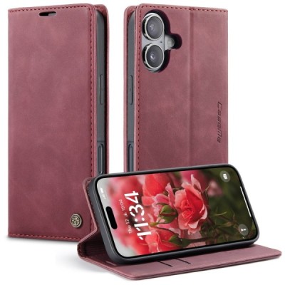 Apple iPhone 17 CaseMe Retro solīds atvēramais ādas bordo maciņš - maks | Vacins.lv