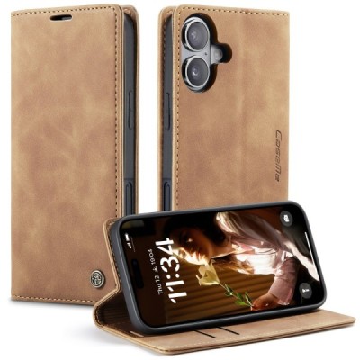 Apple iPhone 17 CaseMe Retro открываемый, светло-коричневый, кожаный чехол – книжка | Vacins.lv