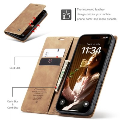 Apple iPhone 17 CaseMe Retro открываемый, светло-коричневый, кожаный чехол – книжка | Vacins.lv