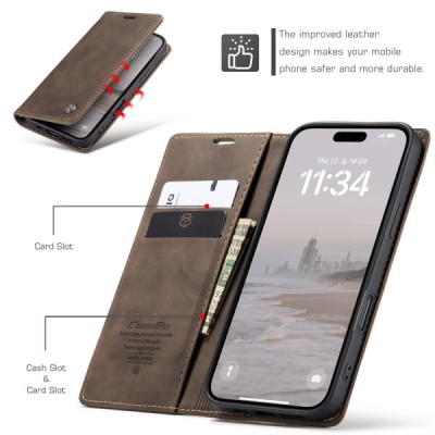 Apple iPhone 17 CaseMe Retro solīds atvēramais ādas brūns maciņš - maks | Vacins.lv