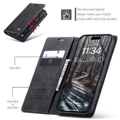 Apple iPhone Air CaseMe Retro открываемый, Чёрного цвета, кожаный чехол – книжка | Vacins.lv