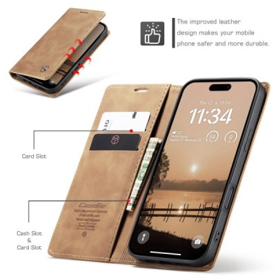 Apple iPhone Air CaseMe Retro solīds atvēramais ādas gaiši brūns maciņš - maks | Vacins.lv