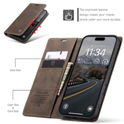 Apple iPhone Air CaseMe Retro solīds atvēramais ādas brūns maciņš - maks | Vacins.lv