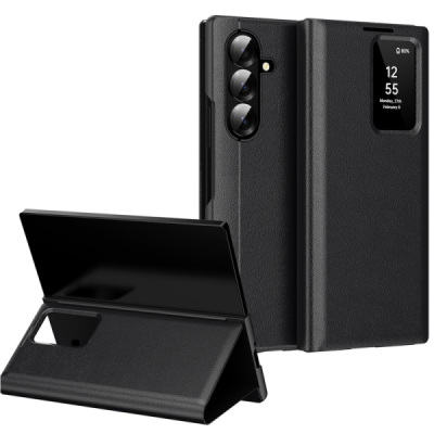 Samsung Galaxy Fold7 Чехол-книжка Qing Smart View Solid - черный | Vacins.lv
