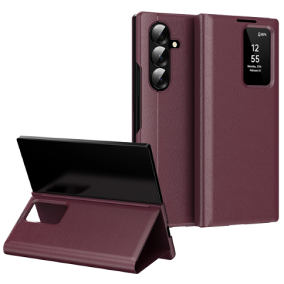 Samsung Galaxy Fold7 Чехол-книжка Qing Smart View Solid - бордовый | Vacins.lv