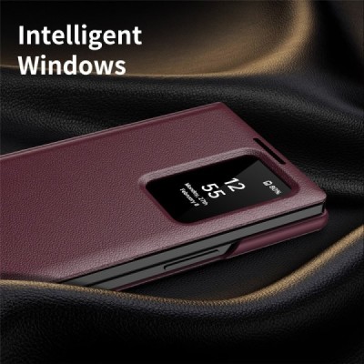 Samsung Galaxy Fold7 "Qing" Smart View solīds atvēramais maciņš - bordo | Vacins.lv