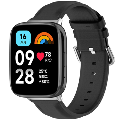 Leather viedā pulksteņa Xiaomi Redmi Watch 3 Active / Redmi Watch 3 Lite ādas siksniņa - melns | Vacins.lv