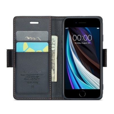Apple iPhone 7 (iPhone 8) CaseMe Leather atvēramais ādas maciņš (maks)  - melns | Vacins.lv
