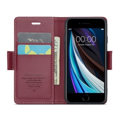 Apple iPhone 7 (iPhone 8) CaseMe Leather atvēramais ādas maciņš (maks)  - bordo | Vacins.lv