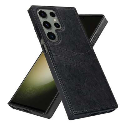 Samsung Galaxy S23 Ultra „Card Slot“ melns Leather apvalks ar iebūvētu karšu turētāju | Vacins.lv